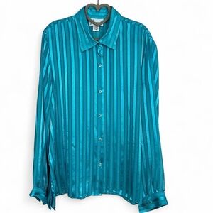 Turquoise blue vintage striped blouse
